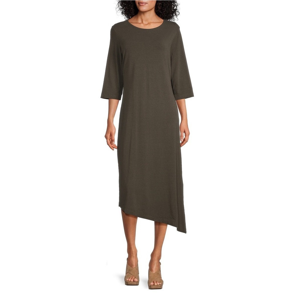 Bryn Walker Sydney Organic Bamboo 3/4 Sleeve Asymmetrical maxi Dress Small brown
